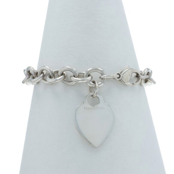 Tiffany & Co. Heart Bracelet Charm Bracelet 7 3/4" Ster 925 Engravable Starter - Picture 1 of 6